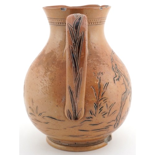 18 - Hannah Barlow for Doulton Lambeth, stoneware jug incised with a goat protecting its kid from a dog, ... 
