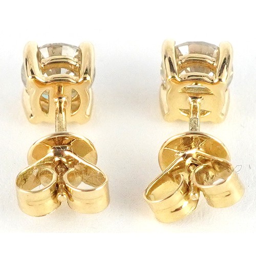 3043 - Pair of 18ct gold round brilliant cut diamond stud earrings, the diamonds 1.82 carat, 5.8mm in diame... 