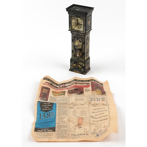  Early 20th century Huntley & Palmers biscuit tin in the form of a longcase clock with intricate chin... 