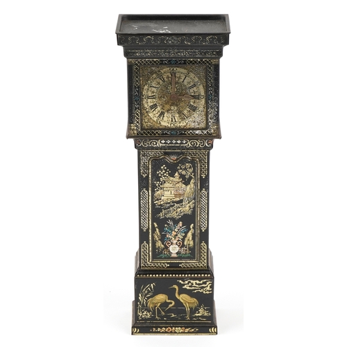  Early 20th century Huntley & Palmers biscuit tin in the form of a longcase clock with intricate chin... 
