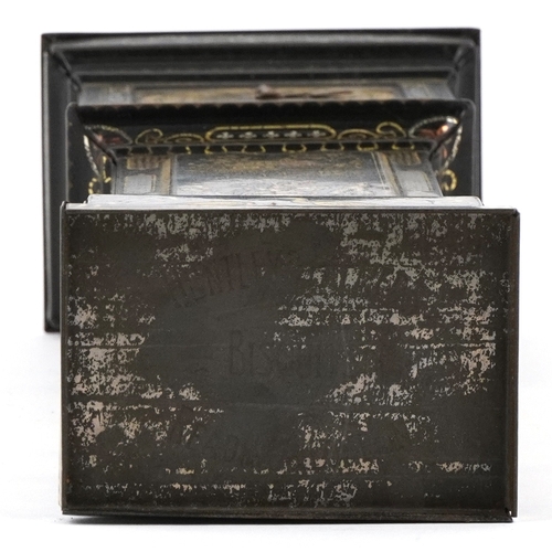  Early 20th century Huntley & Palmers biscuit tin in the form of a longcase clock with intricate chin... 