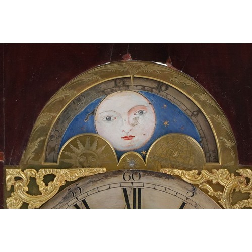 18th century English mahogany bell top bracket clock with brass carrying handle, pine cone finials a... 