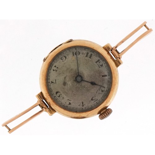 3032 - Antique 15ct gold cased manual wind wristwatch, the dial 22mm in diameter, total weight 18.8g