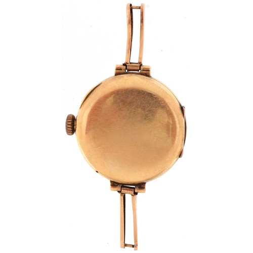 3032 - Antique 15ct gold cased manual wind wristwatch, the dial 22mm in diameter, total weight 18.8g