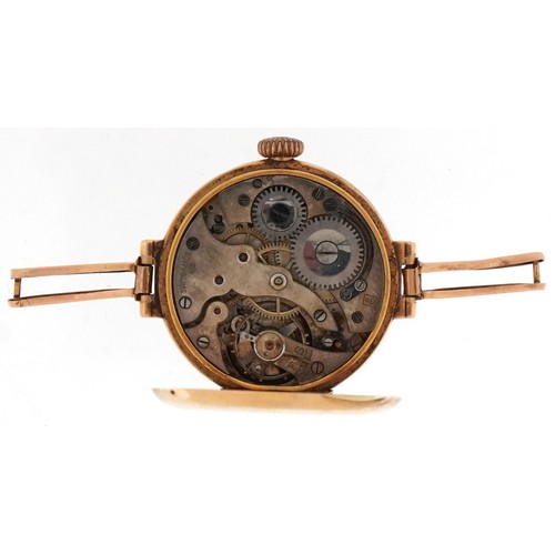 3032 - Antique 15ct gold cased manual wind wristwatch, the dial 22mm in diameter, total weight 18.8g
