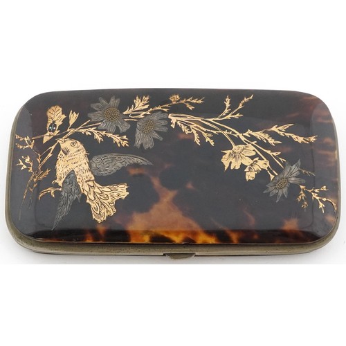  a21983 zzz Antique tortoiseshell and gold piqué work folding case?zzz  decorated with a bird amongst... 
