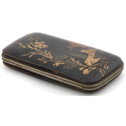  a21983 zzz Antique tortoiseshell and gold piqué work folding case?zzz  decorated with a bird amongst... 