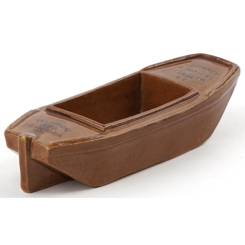  Doulton Lambeth stoneware advertising desk tidy in the form of a Thames Barge, the prow printed Down... 