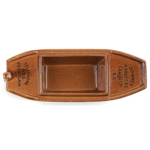  Doulton Lambeth stoneware advertising desk tidy in the form of a Thames Barge, the prow printed Down... 