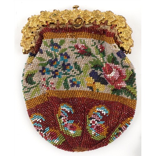  zzz a21983 Two antique micro beaded purses including a chatelaine example with gilt metal mounts pro... 