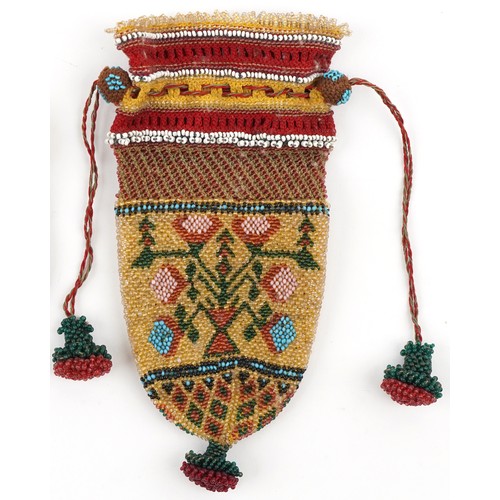  zzz a21983 Two antique micro beaded purses including a chatelaine example with gilt metal mounts pro... 