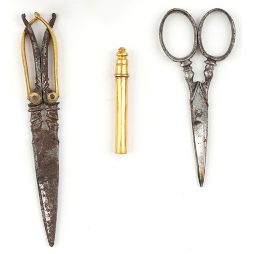 zzz a21983 Two antique continental gilt metal chatelaines including a filigree example together with... 