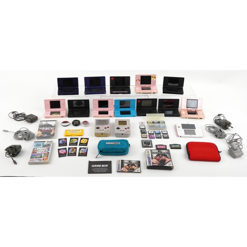 Vintage and later hand held games consoles with games and accessories ...