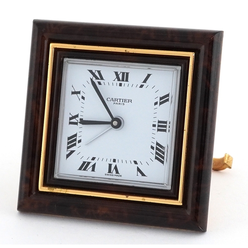 Cartier, enamelled brass quartz strut clock numbered 7513 02732, 7.5cm x 7.5cm.