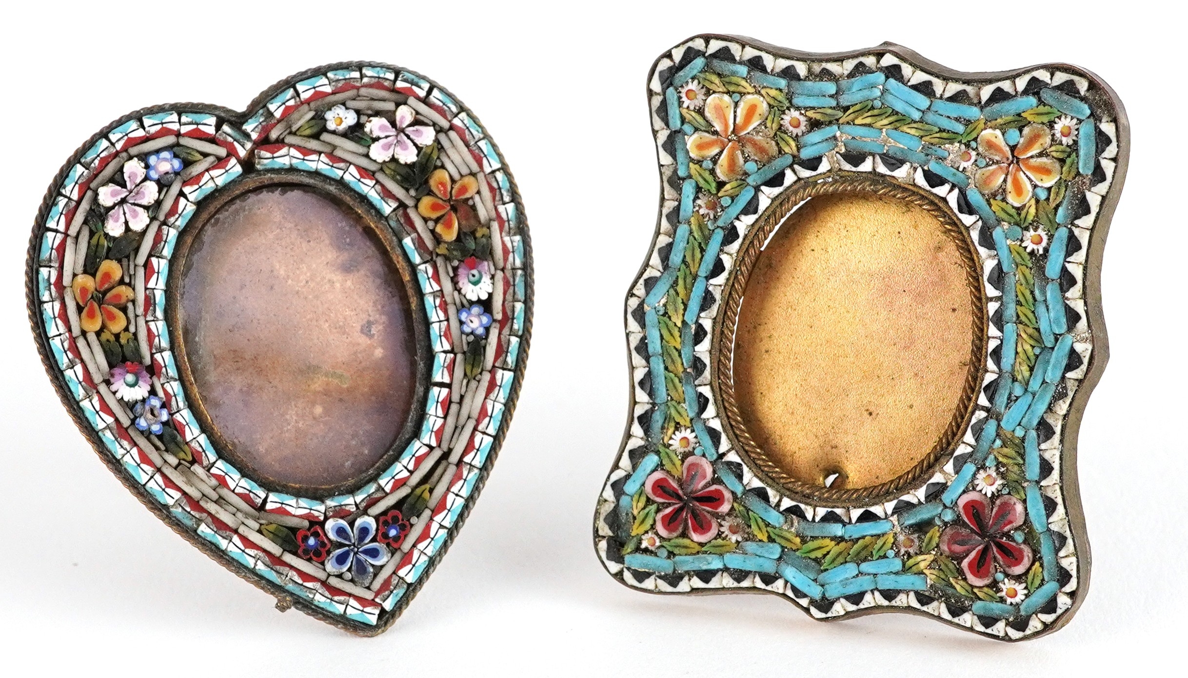 Two 19th century Italian floral micro mosaic easel picture frames ...