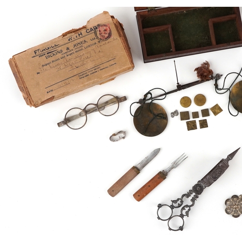 Antique and later objects including a Georgian burr walnut snuff box ...