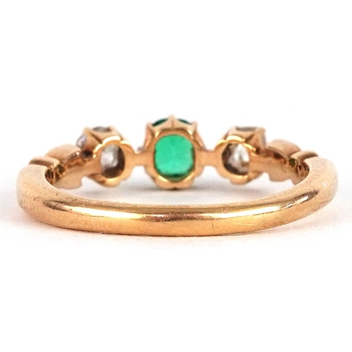 Victorian 18ct gold emerald and diamond three stone ring with ...