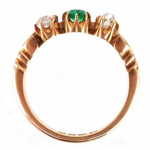 Victorian 18ct gold emerald and diamond three stone ring with ...