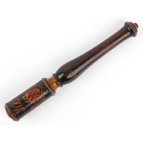  zzz S military interest truncheon hand painted with a crest, 28cm in length.