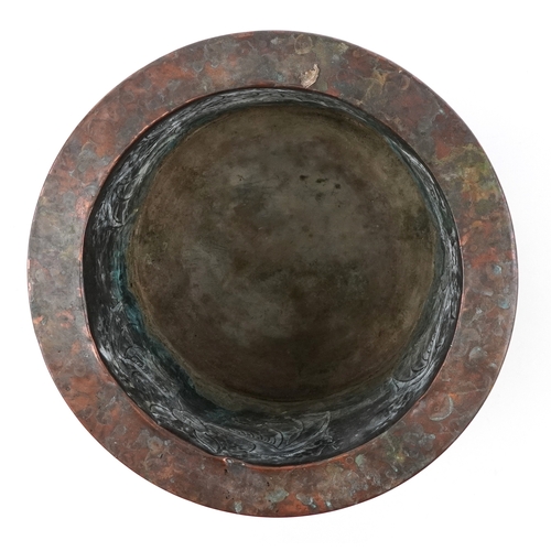  Arts & Crafts copper planter embossed with bats, 15cm high x 26cm in diameter.
