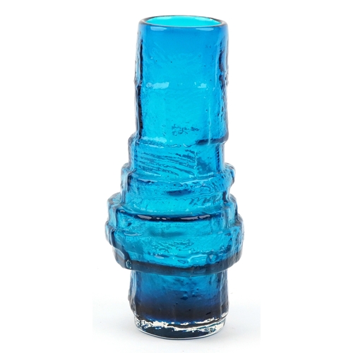  Geoffrey Baxter for Whitefriars, textured range hoop vase in kingfisher blue, 29cm high.