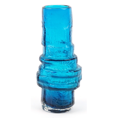  Geoffrey Baxter for Whitefriars, textured range hoop vase in kingfisher blue, 29cm high.