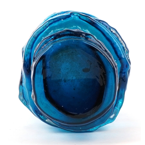  Geoffrey Baxter for Whitefriars, textured range hoop vase in kingfisher blue, 29cm high.