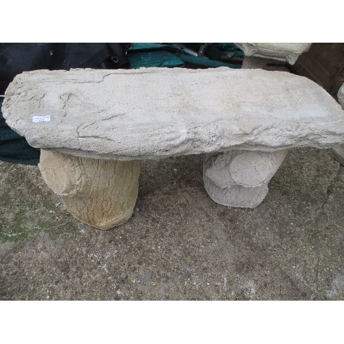 535 - TIMBER SEAT - LARGE STRAIGHT TIMBER SEAT ON LOG PLINTHS