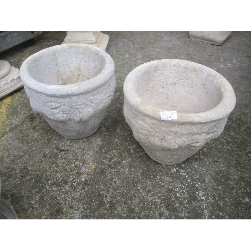 536 - PAIR OF ROSE TUBS - LARGE CIRCULAR PLANTER FESTOONED WITH ROSES