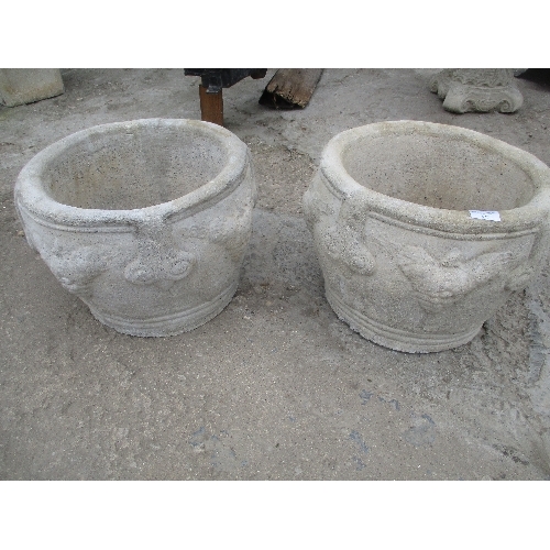 537 - PAIR OF GRAPE POTS - CIRCULAR PLANTER DECORATED WITH BUNCHES OF GRAPES