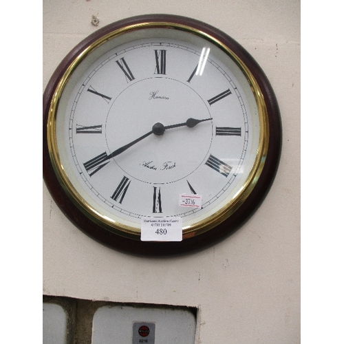 82 - HANSON ROUND WALL CLOCK WITH ROMAN NUMERALS AND WOODEN FRAME