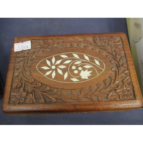 101 - CARVED WOODEN BOX CONTAINING  MIXED FOREIGN COINS