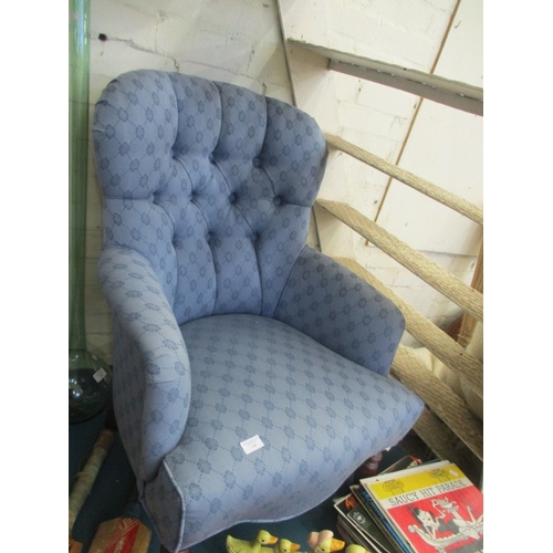 148 - CHAIR UPHOLSTERED IN BLUE BUTTON BACK