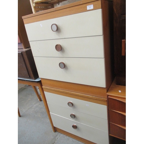 307 - PAIR OF CREAM AND TEAK FINISHED 3 DRAWER CHESTS