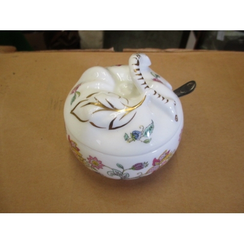 44 - MINTON JAM POT WITH SILVER SPOON