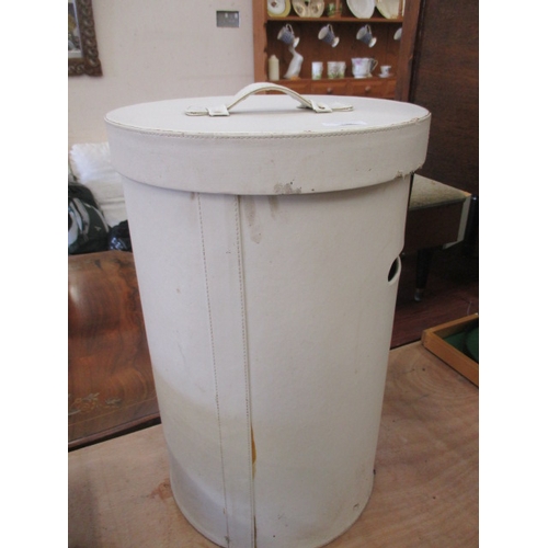 108 - OFF WHITE LEATHER LOOK ROUND LAUNDRY BOX