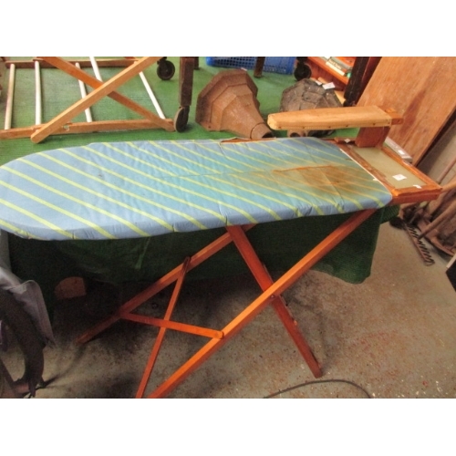 122 - RETRO WOODEN IRONING BOARD WITH SLEEVE BOARD ATTACHED
