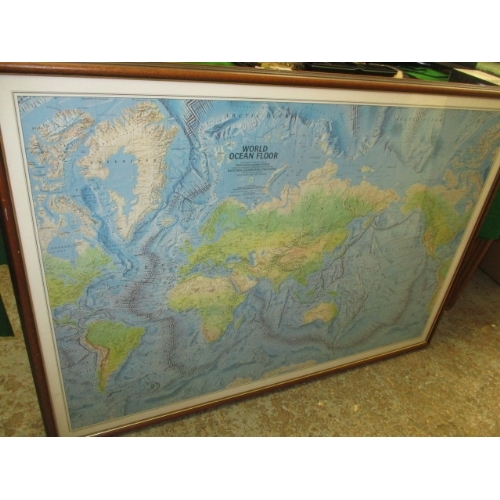 206 - MAP OF WORLD OCEAN FLOOR, FRAMED AND GLAZED