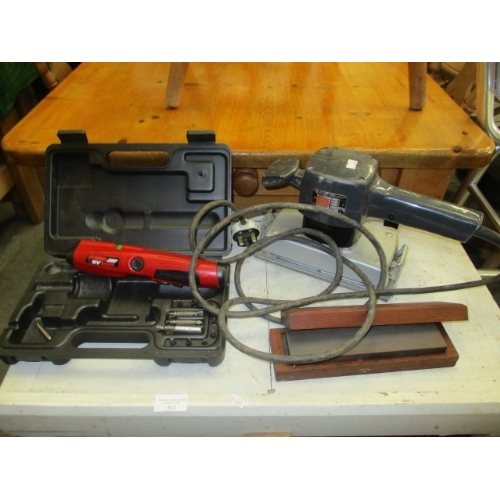 214 - BLACK & DECKER SANDER, WOODEN BOXED WETSTONE SHARPENER, POWER V DRIVER,  PLUS PLASTIC BLACK & DECKER... 