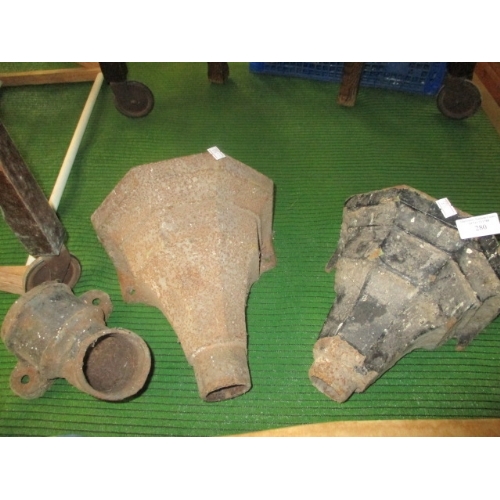 216 - CAST IRON DRAINAGE HOODS (1950'S) PLUS CONNECTOR PIPE