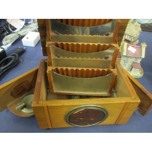 112 - ART DECO WALNUT MUSICAL CIGARETTE DISPENSER INCORPORATING MASTERS DOG AND CALENDER (NEEDS NEW HINGE)... 