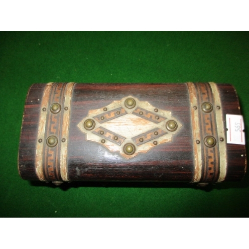 26 - SMALL WOODEN INLAID CHEST WITH METAL STUD DETAIL