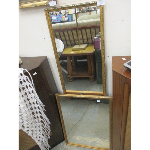 375 - 2 WALL MIRRORS ONE LONG JOHN THE OTHER SMALL OBLONG BOTH IN MATCHING GOLD COLOURED FRAMES