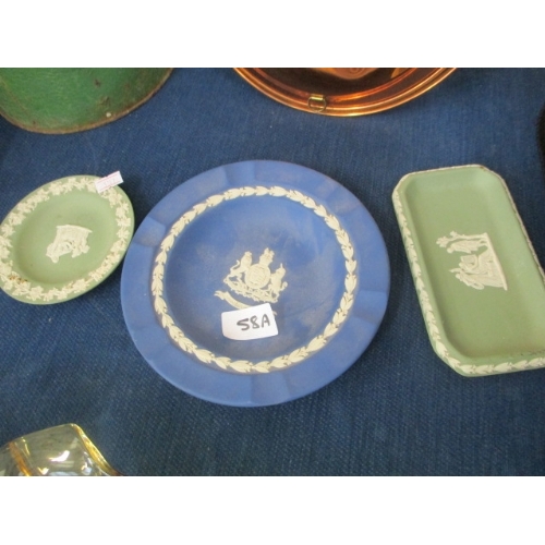 58A - 3 JASPER WEDGEWOOD DISHES - 1 BLUE AND 2 GREEN