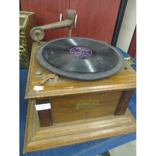 65 - OAK CASED REGAL GRAMOPHONE NEEDS ATTENTION