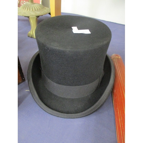 96 - 100% WOOL HAND MADE BLACK TOP HAT WITH BLACK GROSGRAIN RIBBON BAND