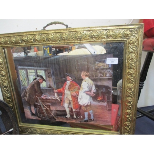 135 - BRASS FRAMED FIRE SCREEN WITH A REGENCY COLOUR PRINT INSERT