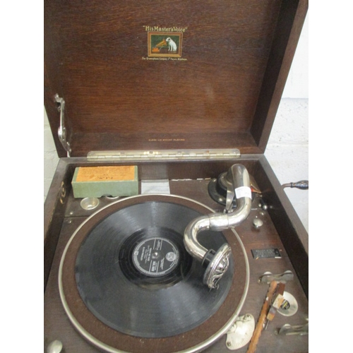 164 - GRAMOPHONE IN OAK CASE BY HIS MASTERS VOICE