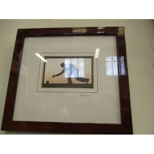 165 - PAIR OF HAND CUT SILHOUETTES FRAMED IN DARK BURR WALNUT AND GLAZED, DEPICTING HIS AND HERS BOWLING