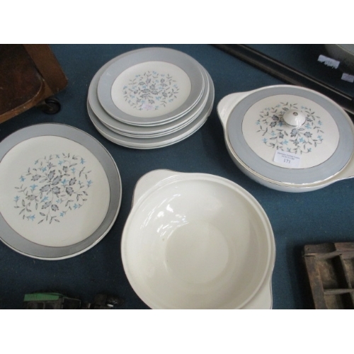 171 - A 12 PIECE ALFRED MEAKIN  DINNER SET, FLORAL PATTERN WITH GREY LUSTRY RIM